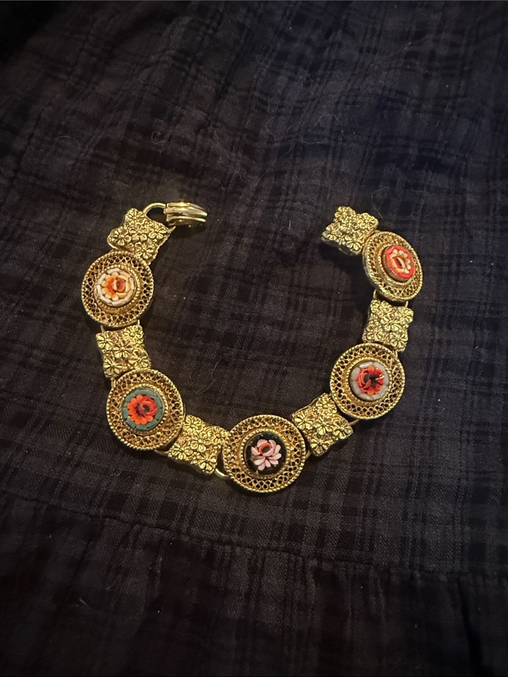 Vintage Gold Floral Micro Mosaic Bracelet